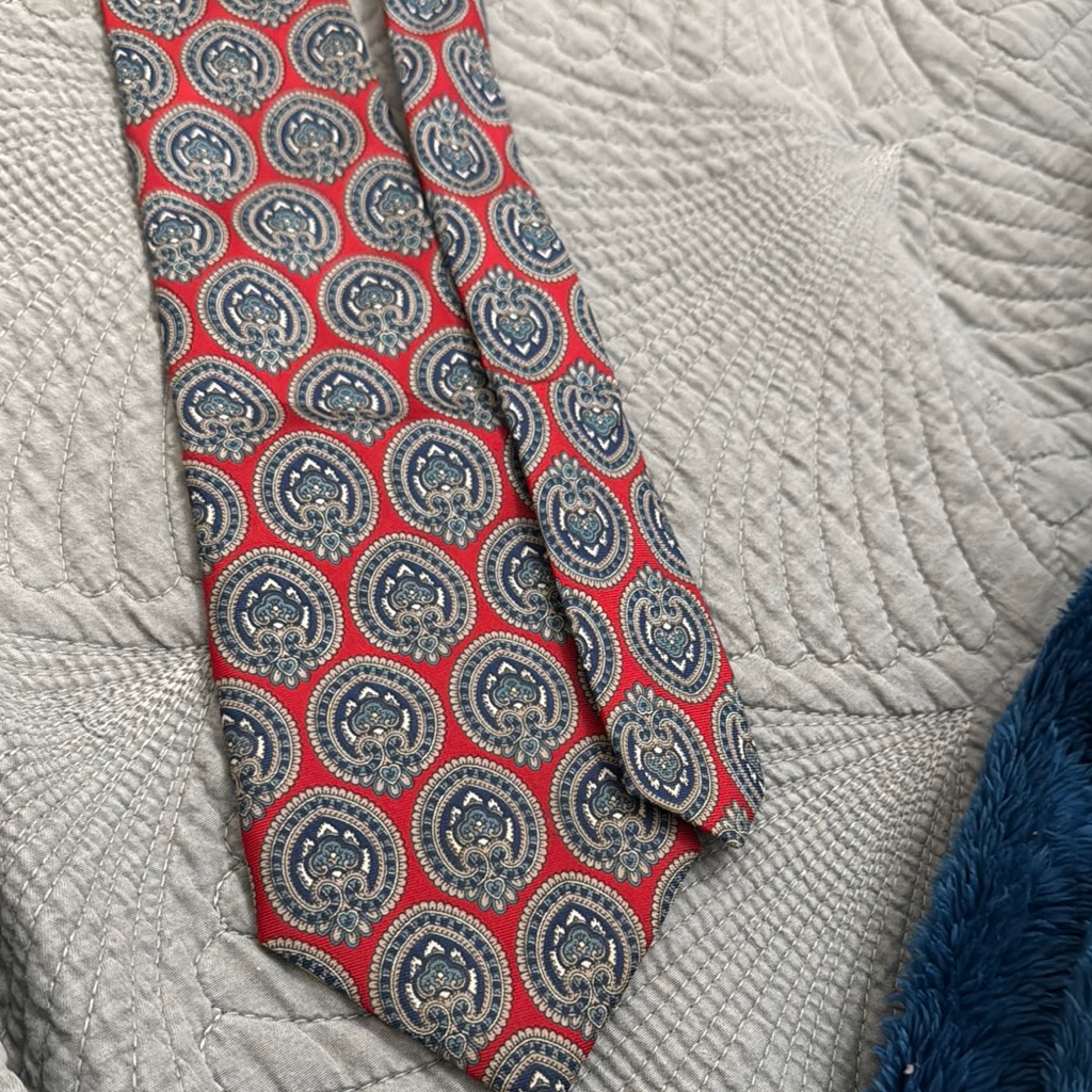 Dior Vintage Red And Blue Silk Tie With Bold Patterns